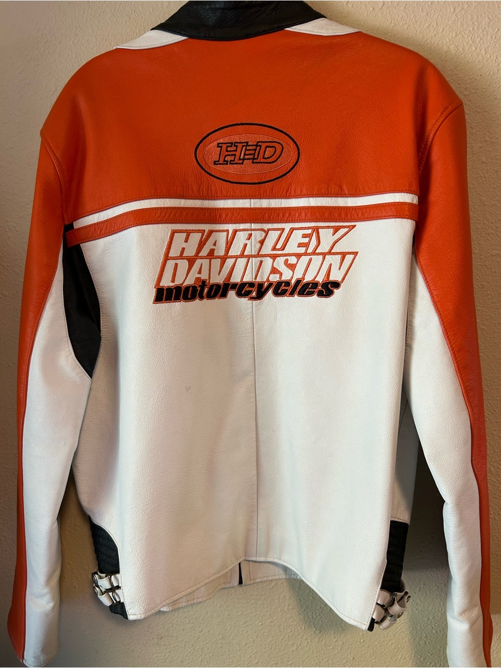 Harley-Davidson Orange and White Logo Racing Leather Jacket
